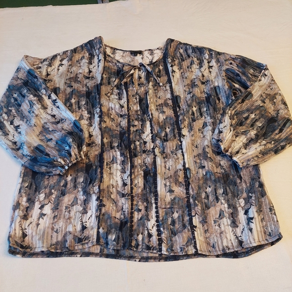 Buckle Boho Peasant Top Multicolor Watercolor Abstract Sheer Puff Sleeve Size M - Picture 14 of 14